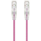 Alogic 0.5m pink Ultra Slim Cat6 network cable with gold-plated RJ-45 connectors, flexible and tangle-free design.