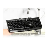 Wired desktop set featuring a washable keyboard and ambidextrous mouse, designed for hygiene and durability with high waterproof ratings.