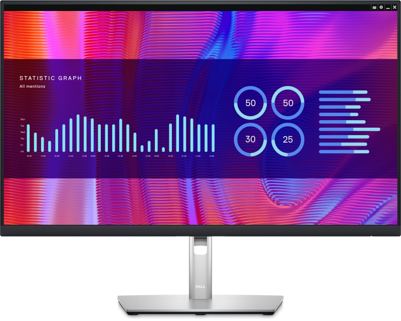 Dell 27" P2723DE monitor showcasing WQHD clarity, vibrant colors, USB-C HUB, and seamless multitasking features.