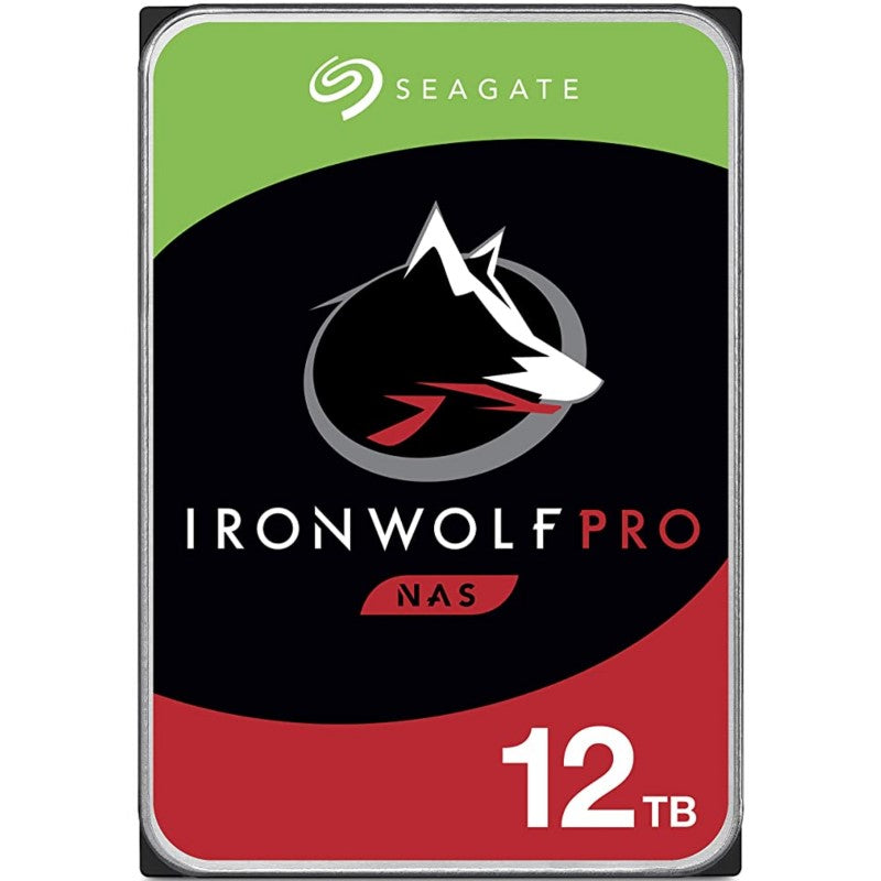 12TB Seagate IronWolf Pro internal hard drive with SATA/600 interface, designed for 24/7 performance and data reliability.