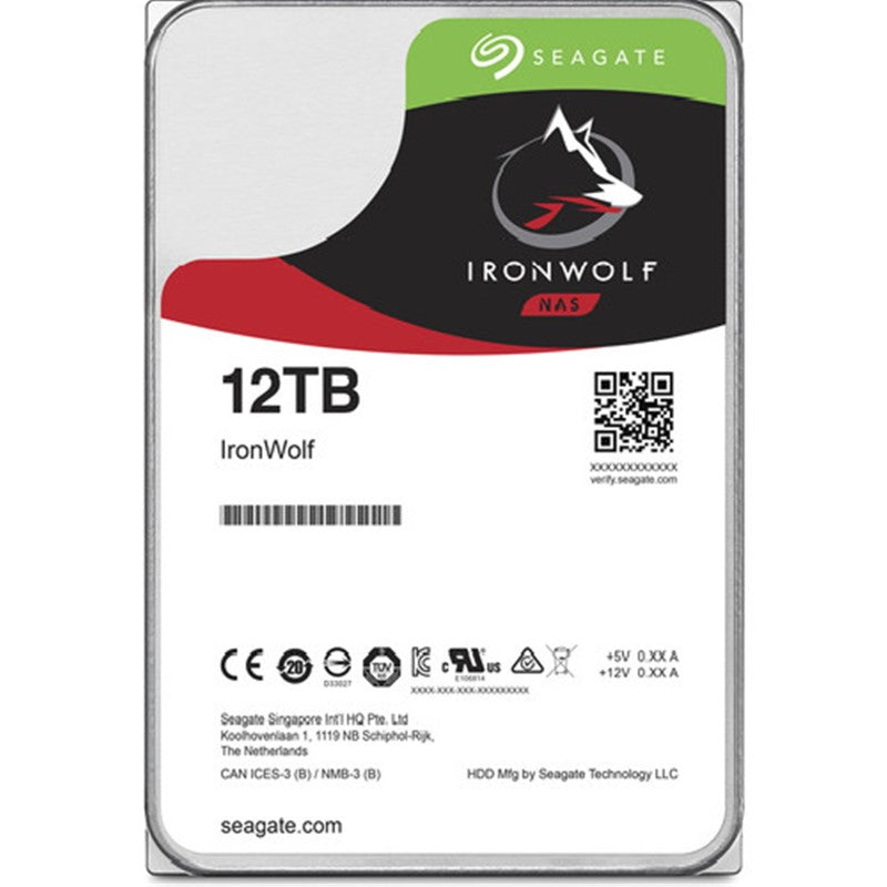 12TB Seagate IronWolf Pro internal hard drive with SATA/600, 7200rpm speed, designed for 24/7 performance and reliable data storage.