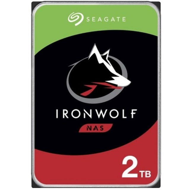 Seagate IronWolf 2TB NAS internal hard drive with SATA 6Gb/s, optimized for reliable data storage and RAID performance.