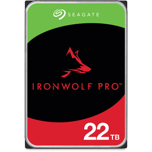 Seagate IRONWOLF 22TB NAS drive, 7200 RPM, SATA 3.5", optimized for performance, reliability, and data recovery in multi-bay systems.