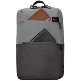 Eco-friendly grey backpack designed for 15.6" laptops, featuring ergonomic straps, multiple pockets, and safe rain cover.