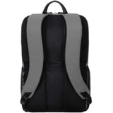 Eco-friendly grey travel backpack designed for 15.6" laptops with safety features and comfortable ergonomic straps.