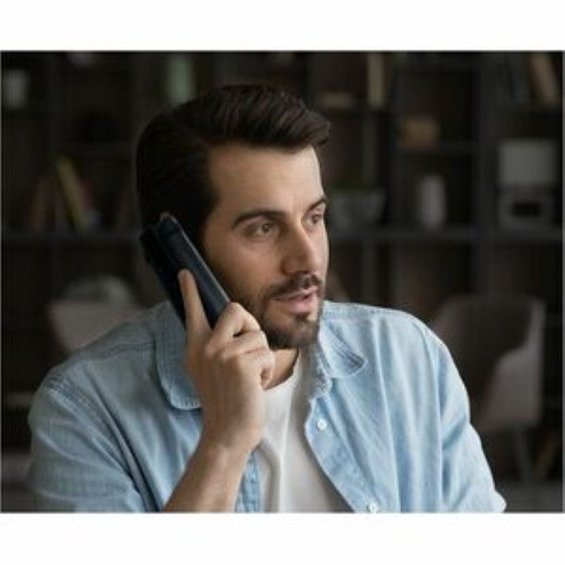 Yealink W78P DECT IP Phone in black, featuring cordless/corded design and support for multiple handsets and calls.