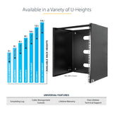 Solid steel 8U wall mount bracket designed for 12-inch equipment, maximizing vertical space for IT networks.