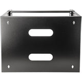 StarTech 8U wall mount bracket for 12-inch equipment, sturdy steel design, cable management panel, 36.38 kg capacity.