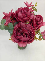 Artificial Mixed Peony Flower Bush - Large - Dark Purple