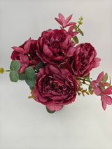 Artificial Mixed Peony Flower Bush - Large - Dark Purple