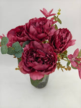 Artificial Mixed Peony Flower Bush - Large - Dark Purple