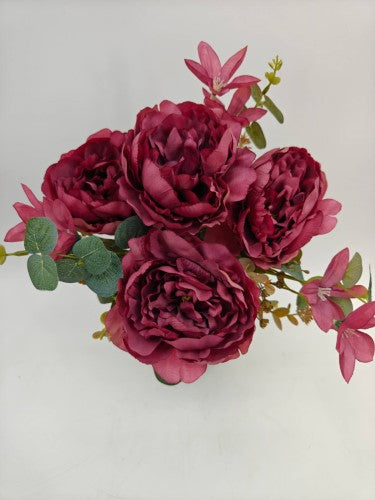 Artificial Mixed Peony Flower Bush - Large - Dark Purple
