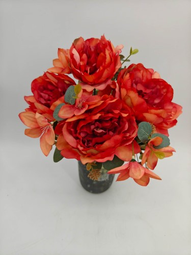 Artificial Mixed Peony Flower Bush - Large - Orange