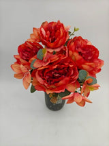 Artificial Mixed Peony Flower Bush - Large - Orange