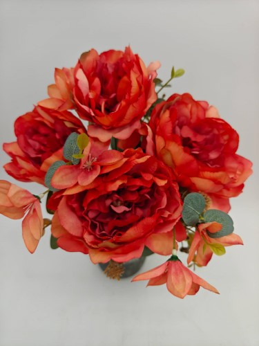 Artificial Mixed Peony Flower Bush - Large - Orange