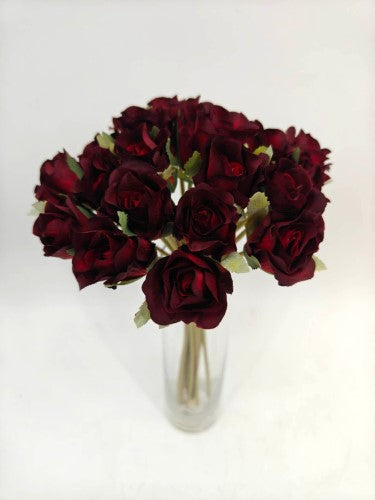 Artificial Rose Bud Posy - Burgundy - 20 Buds - 29cm