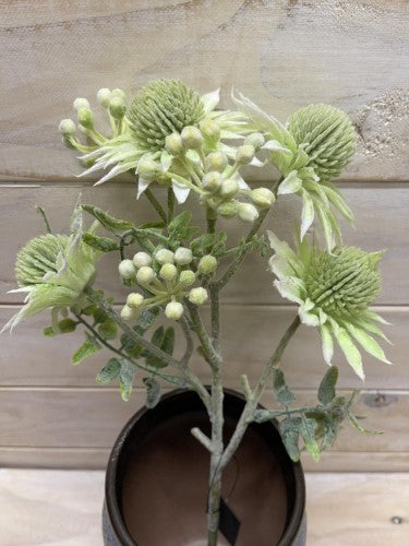 Artificial Thistle Flower Spray - Light Green