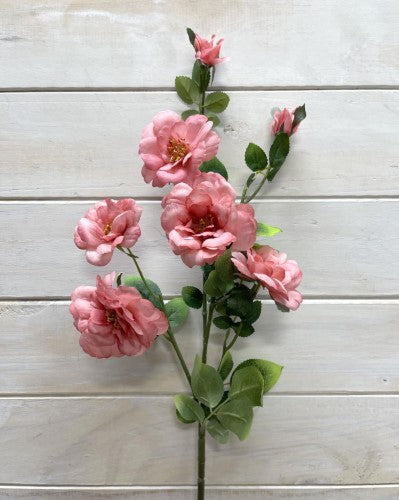 Artificial Camellia Flower Spray - Pink - 5 Flowers and 2 Buds
