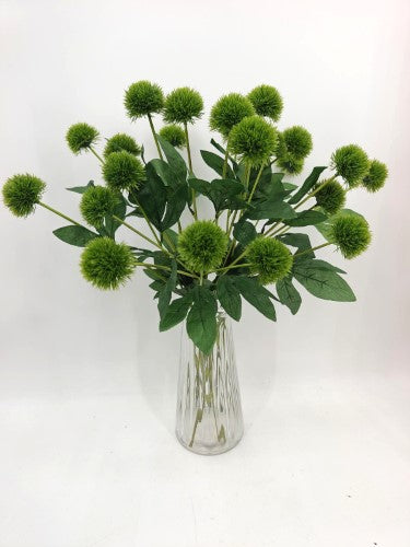 Artificial Pom Pom Flower Spray - Green - 2 Heads
