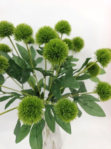 Artificial Pom Pom Flower Spray - Green - 2 Heads