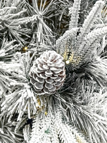 Snowy Pine Christmas Tree with 420 Lights and Pinecones - 7.5ft