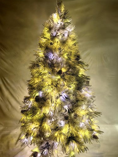 Snowy Pine Christmas Tree with 420 Lights and Pinecones - 7.5ft
