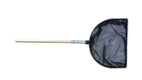 Aquatic pond net with 50x40cm metal frame and 74cm wooden handle, ideal for catching pond debris.