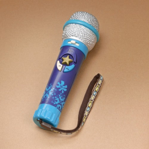 Vibrant Okideoke Microphone for kids, features 8 tunes, recording ability, and lightweight design for easy play.