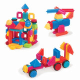 Brightly colored 112PC Bristle Block set for kids aged 2+, encouraging creativity and fine motor skills through imaginative building.