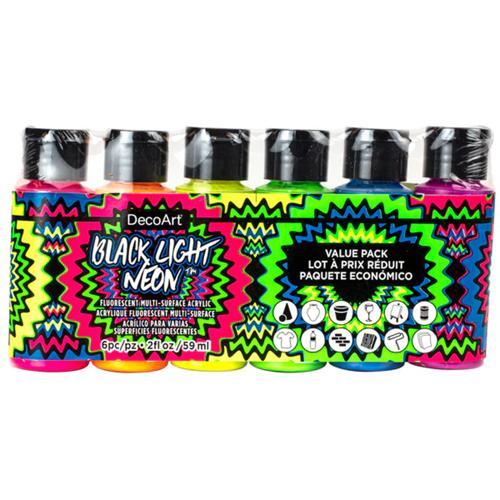 DecoArt Black Light Neon Acrylic 59ml (2oz) Assorted Colours 6 Pack