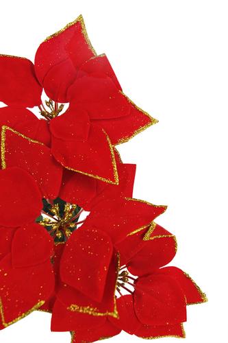 5 Head Poinsettia Spray w Glitter Stamen & Petal - 10 units