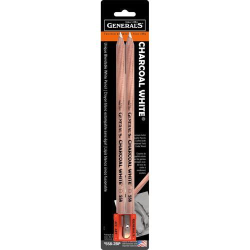Generals Charcoal Pencil White #558 2 Pack with Sharpener