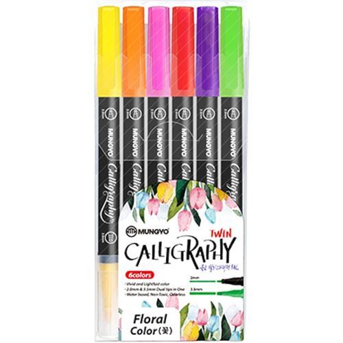 Mungyo Dual Tip Calligraphy Markers Floral Colours 6 Pack