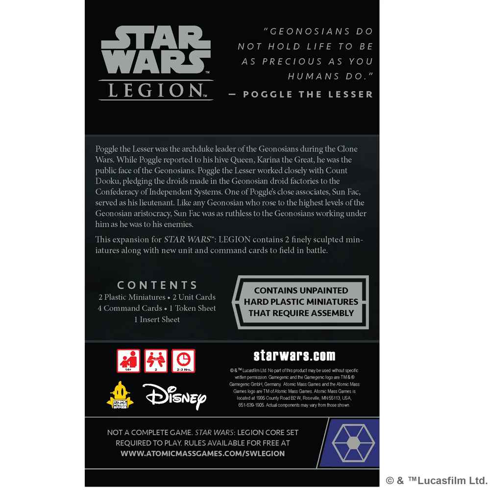 Star Wars: Legion  - Sun Fac & Poogle the Lesser Commander Expansion