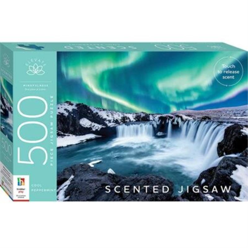 Jigsaw puzzle featuring a scented Cool Peppermint aroma and stunning waterfall design for a relaxing and immersive experience.