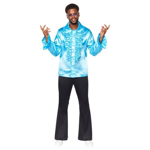 Costume Satin Ruffle Shirt Blue Mens Size Medium