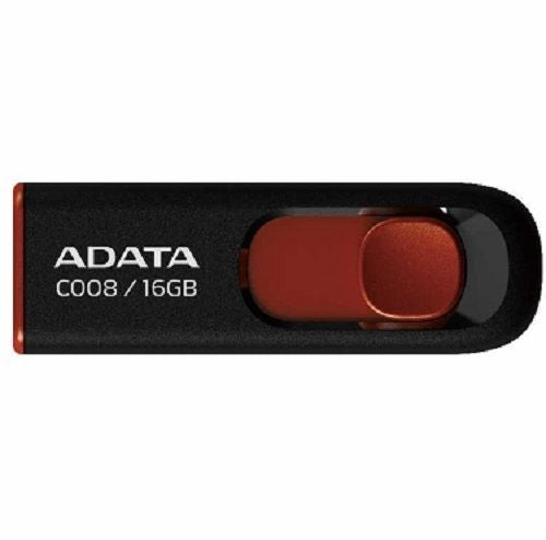 Sleek ADATA C008 16GB USB 2.0 Pen Drive with sliding button, scratch-proof design, and keychain strap hole for easy portability.