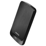 ADATA HV320 1TB portable HDD in black with slim profile, AES encryption, and shock sensors for secure data storage.