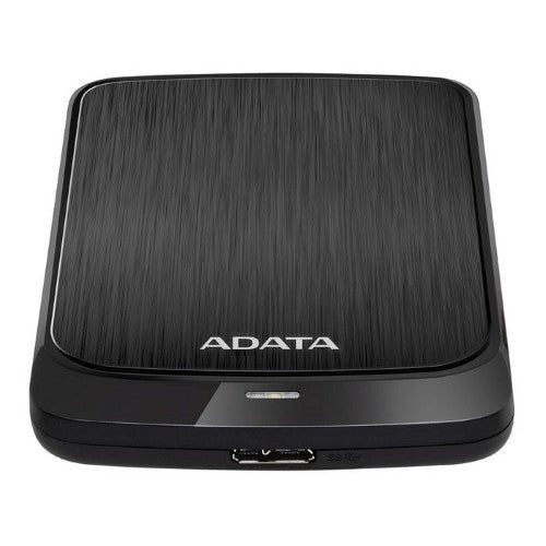 Sleek black ADATA HV320 1TB portable HDD with AES encryption and shock sensors for secure, fast data storage on-the-go.