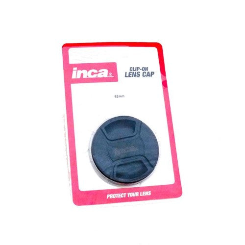 INCA 62MM Lens Cap Clip On, designed for lens protection, easily attaches to standard filter threads for dust and scratch safety.
