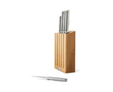 Elevate Steel Knives Bamboo 5 Piece Block: Stylish bamboo storage with ergonomic knives, enhancing culinary performance and hygiene.