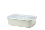 Easyclip Storage 1500ml Nordic White box with transparent lid, airtight seal, and steam vent for convenient food storage.