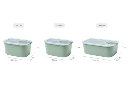 Easyclip 3 Piece Set Nordic Sage: stackable, airtight containers with microwave-safe steam vent lids for effortless meal prep.