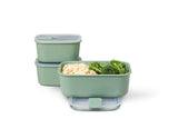 Easyclip 3 Piece Set in Nordic Sage; airtight sealing, microwave-safe, stackable design for efficient meal prep and storage.