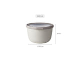 Cirqula Round 1000ml Nordic White bowl by Mepal, features a flexible airtight lid, transparent window, and versatile use for food storage.