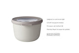 Cirqula Round Large Set of 3 Nordic White bowls by Mepal, ideal for versatile food storage and elegant serving.
