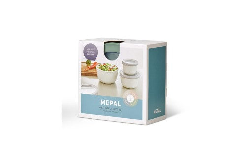 Cirqula Round 3-Piece Large Set in Nordic Sage, durable, airtight, stackable bowls for versatile food storage and preparation.