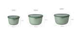 Cirqula Round 3-Piece Set in Nordic Sage, durable airtight bowls with transparent lids, perfect for meal storage and prep.