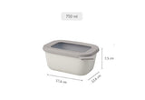Cirqula 750ml container in Nordic White, airtight, leak-proof, with window lid for easy food identification, microwave safe.
