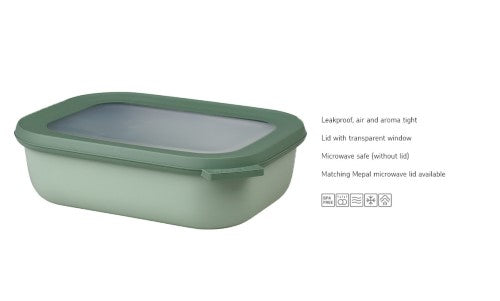 Cirqula 1000ml bowl in Nordic Sage, featuring a transparent lid, airtight seal, and stackable design for versatile food storage.
